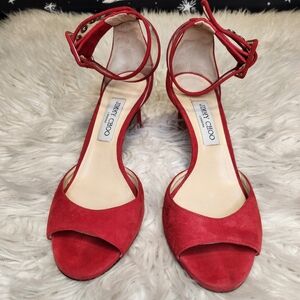Jimmy Choo Vibrant Red Velvet Heels
